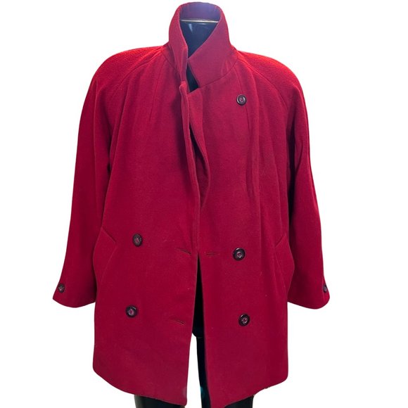 Casual Red Peacoat Size 10, MADE IN UKRAINE, 100% WOOL - Picture 2 of 10
